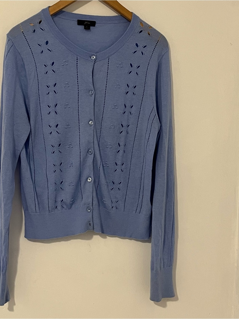 J. Crew Sky Blue Eyelet Wool Blend Button-Front Cardigan